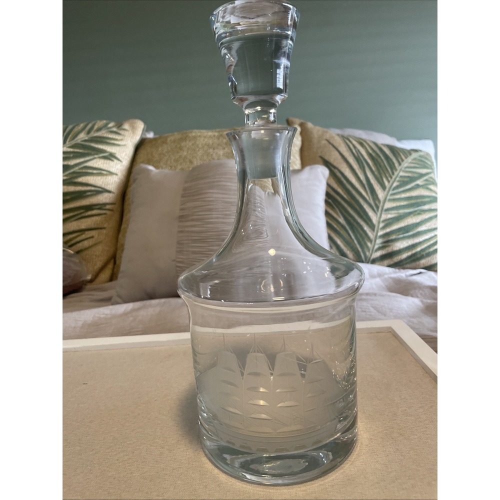 Vintage Toscany Decanter Etched Frosted Clipper Ship Mancave Barware‎